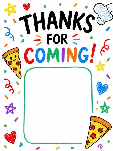 Thank-you flat in the Crayon Illustrated Pizza 9th Birthday design
