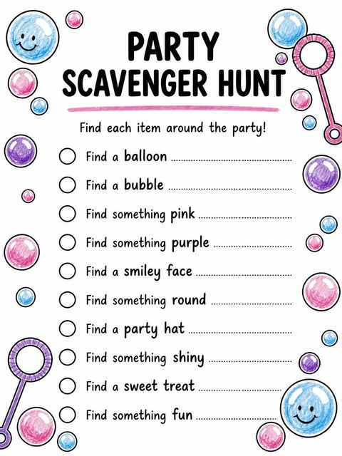 Scavenger hunt in the Crayon Sketch Bubble 8th Birthday design