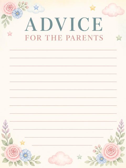 Advice card in the Pastel Patchwork Stork Baby Shower design