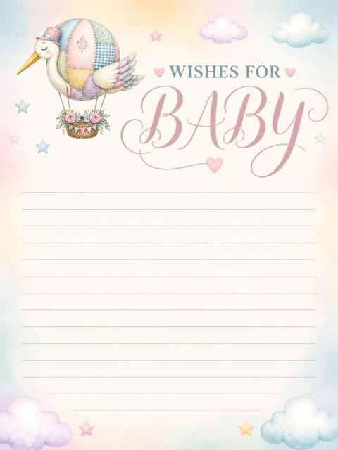 Wishes page in the Pastel Patchwork Stork Baby Shower design