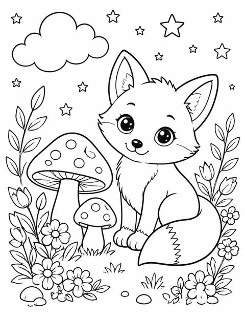 Coloring sheet in the Watercolor Woodland Fox 3rd Birthday design