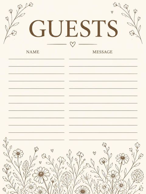 Guest sign-in sheet in the Cream Ink Wildflower 90th Birthday design