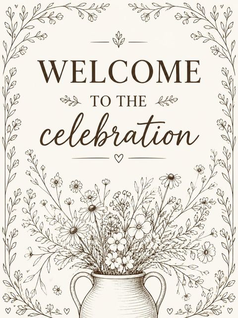 Welcome sign in the Cream Ink Wildflower 90th Birthday design