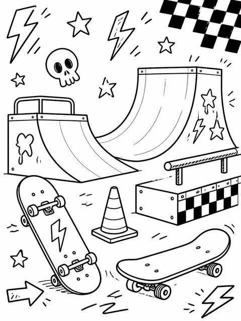Coloring sheet in the Crayon Skate Park 8th Birthday Invitation design