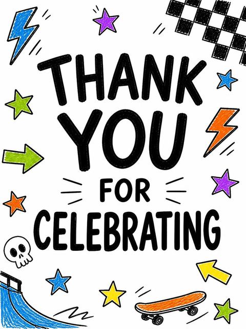 Thank-you flat in the Crayon Skate Park 8th Birthday Invitation design