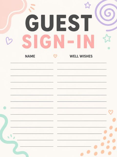 Guest sign-in sheet in the Pastel Shape First Birthday Invitation design
