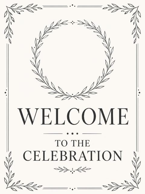 Welcome sign in the Cream Charcoal Olive Laurel 85th Birthday design