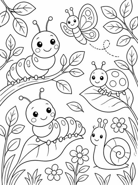 Coloring sheet in the Watercolor Caterpillar Leaf 3rd Birthday design