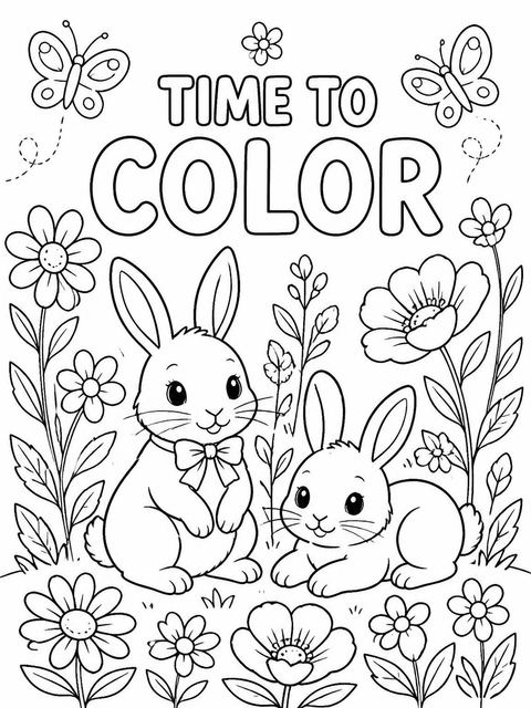 Coloring sheet in the Watercolor Bunny Garden 3rd Birthday design