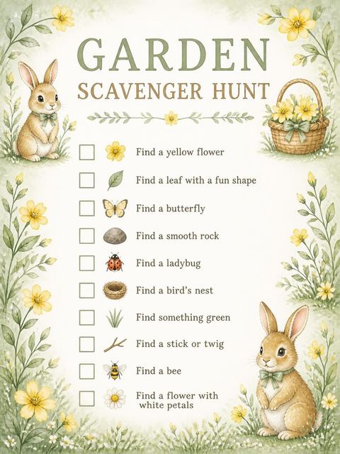 Scavenger hunt in the Watercolor Bunny Garden 3rd Birthday design