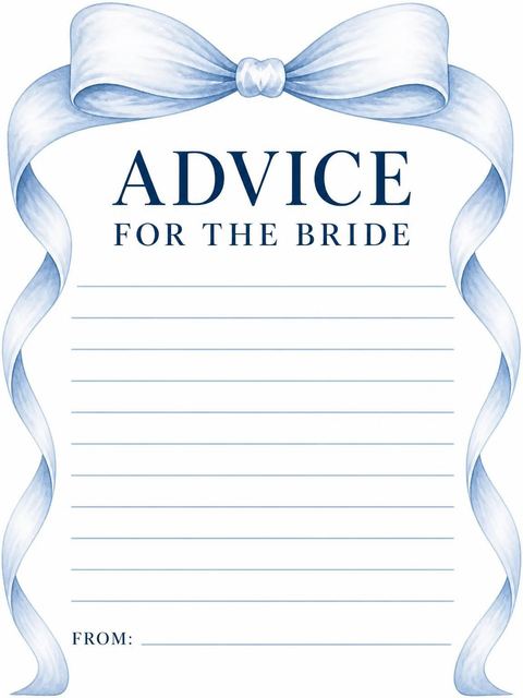 Advice card in the Blue Watercolor Ribbon Bridal Shower design