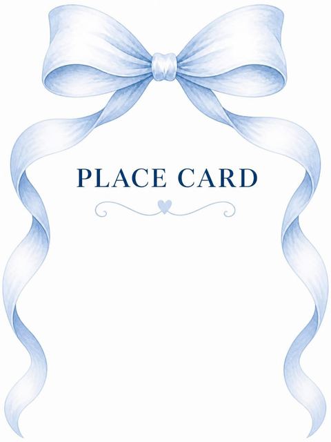 Place card in the Blue Watercolor Ribbon Bridal Shower design