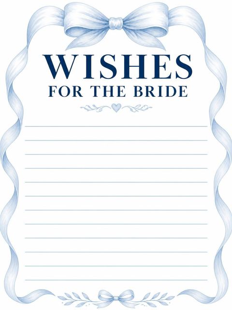 Wishes page in the Blue Watercolor Ribbon Bridal Shower design