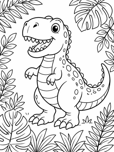 Coloring sheet in the Watercolor T-Rex 3rd Birthday Invitation design