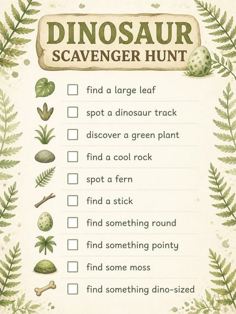 Scavenger hunt in the Watercolor T-Rex 3rd Birthday Invitation design