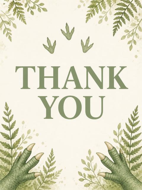 Thank-you flat in the Watercolor T-Rex 3rd Birthday Invitation design