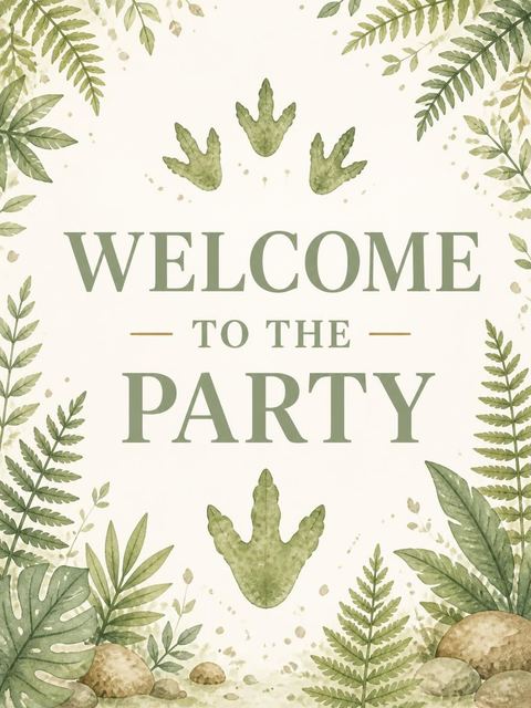 Welcome sign in the Watercolor T-Rex 3rd Birthday Invitation design