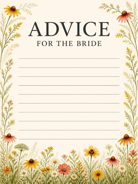 Advice card in the Autumn Watercolor Wildflower Bridal Shower design