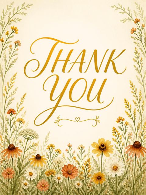 Thank-you flat in the Autumn Watercolor Wildflower Bridal Shower design