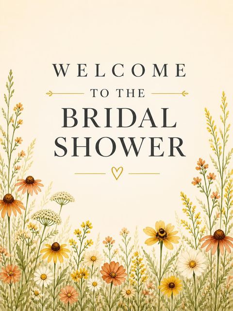 Welcome sign in the Autumn Watercolor Wildflower Bridal Shower design