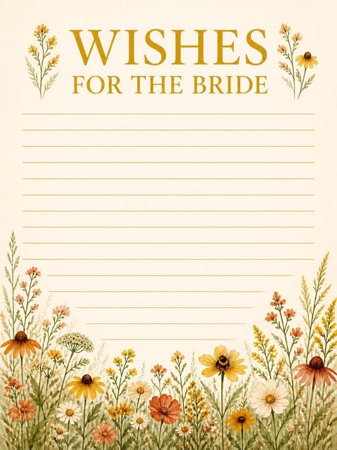 Wishes page in the Autumn Watercolor Wildflower Bridal Shower design