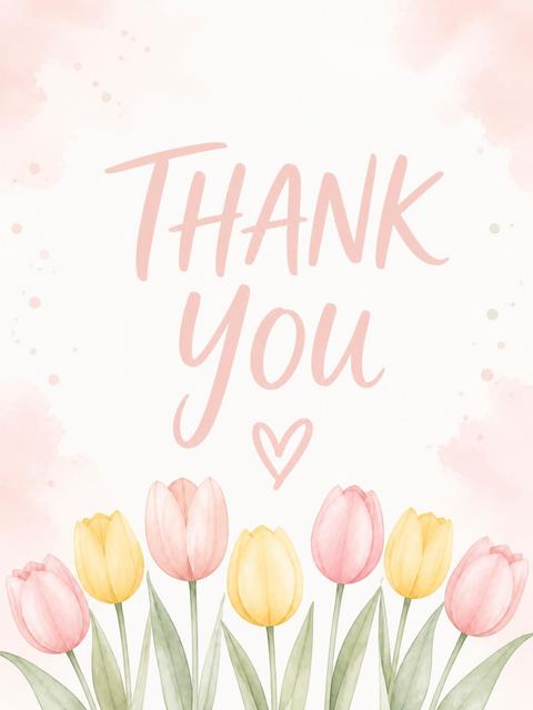 Thank-you flat in the Pink and Yellow Tulip 2nd Birthday design