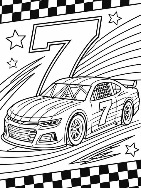Coloring sheet in the Rainbow Race Car 7th Birthday design