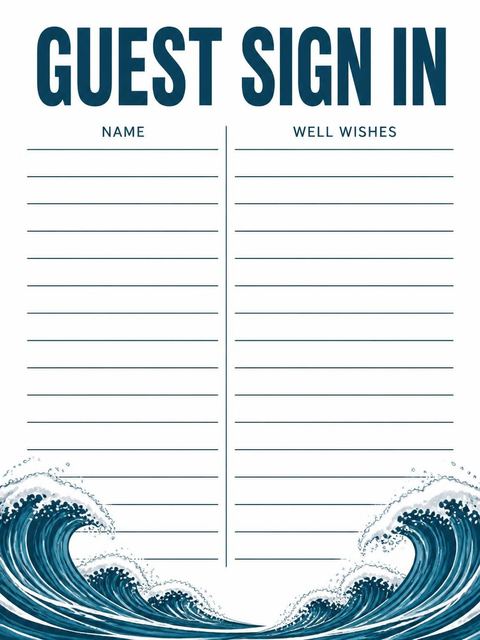 Guest sign-in sheet in the Navy Wave Graphic Summer Party design