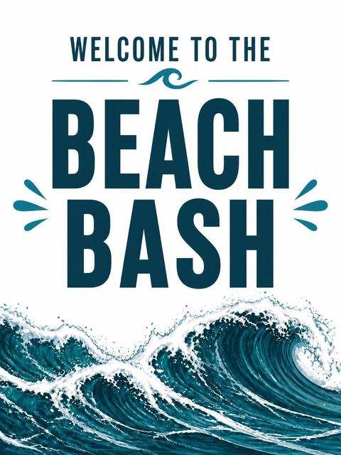 Welcome sign in the Navy Wave Graphic Summer Party design