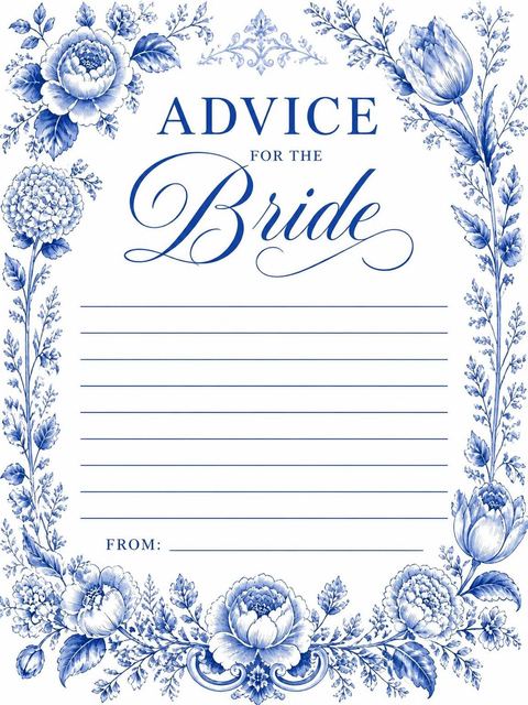 Advice card in the Blue and White Porcelain Bridal Shower design