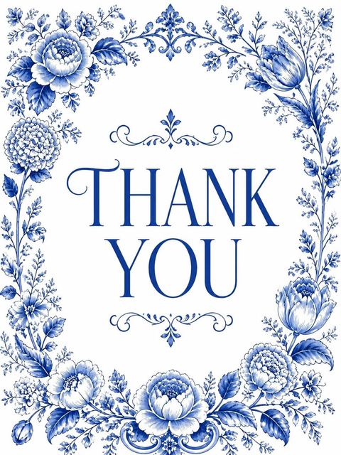 Thank-you flat in the Blue and White Porcelain Bridal Shower design