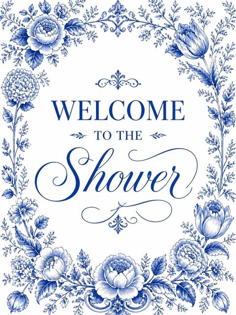 Welcome sign in the Blue and White Porcelain Bridal Shower design