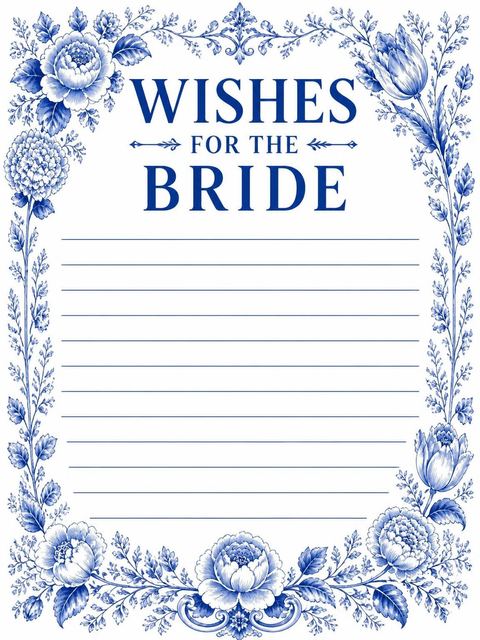 Wishes page in the Blue and White Porcelain Bridal Shower design