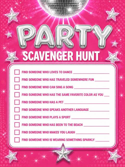 Scavenger hunt in the Pink Disco Ball 16th Birthday design