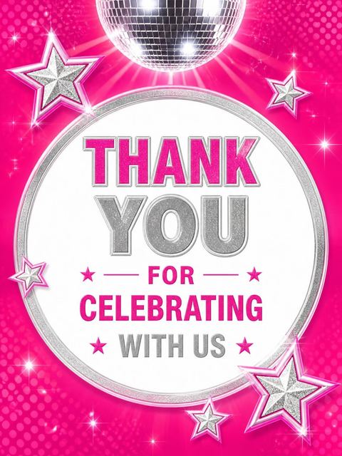 Thank-you flat in the Pink Disco Ball 16th Birthday design