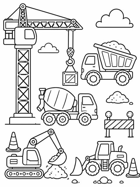 Coloring sheet in the Yellow Crane Construction Site 3rd Birthday design