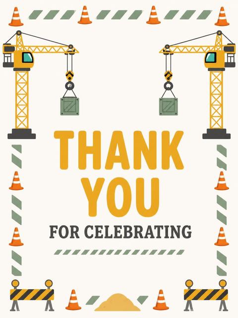 Thank-you flat in the Yellow Crane Construction Site 3rd Birthday design
