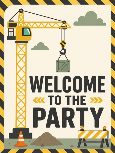 Welcome sign in the Yellow Crane Construction Site 3rd Birthday design