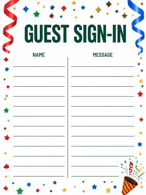 Guest sign-in sheet in the Confetti Streamer Primary 16th Birthday Invitation design