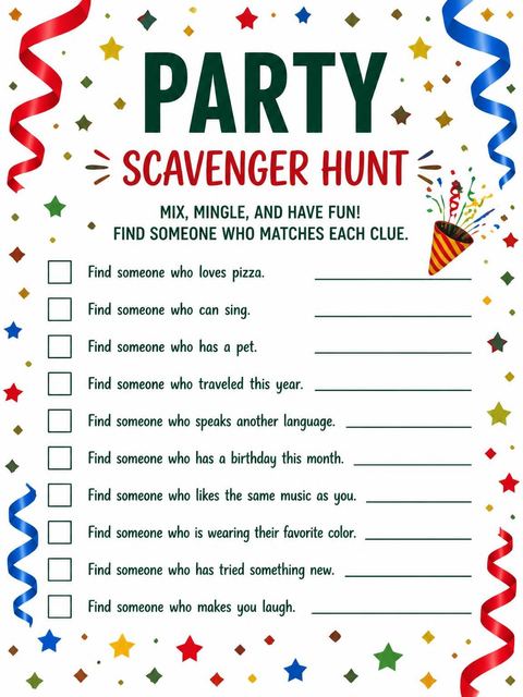 Scavenger hunt in the Confetti Streamer Primary 16th Birthday Invitation design