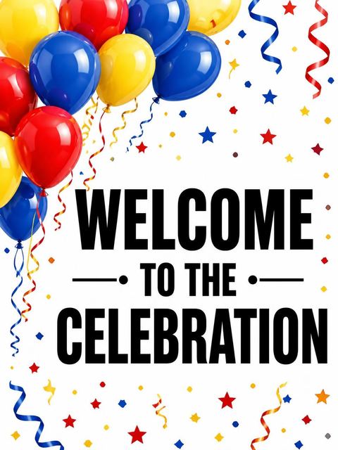 Welcome sign in the Primary Balloon 18th Birthday Invitation design