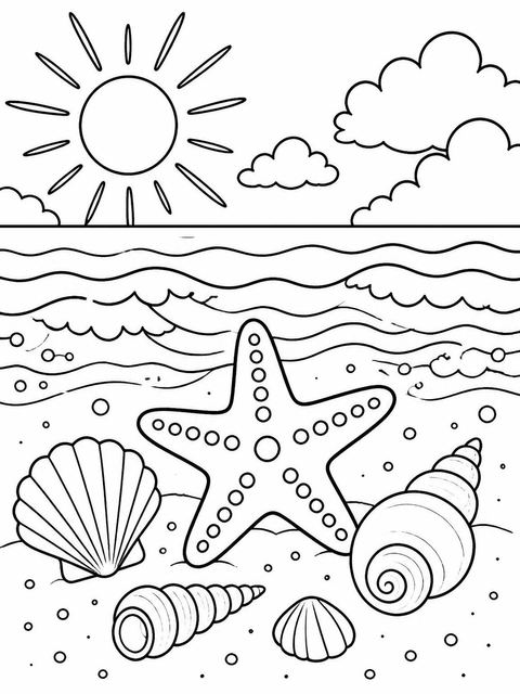 Coloring sheet in the Watercolor Starfish Beach Second Birthday design