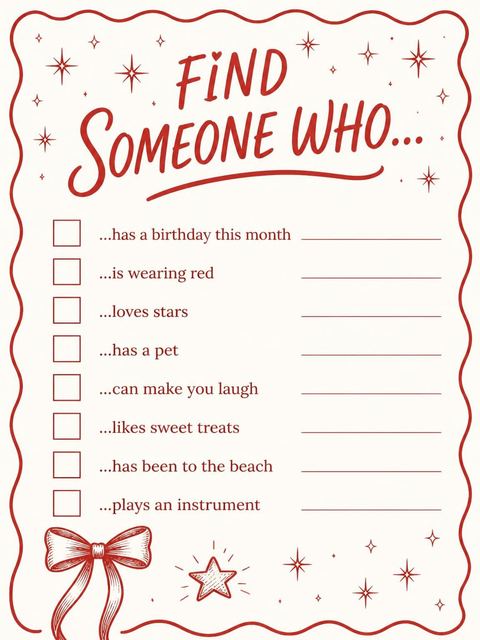 Scavenger hunt in the Cream and Red Bow 10th Birthday Invitation design