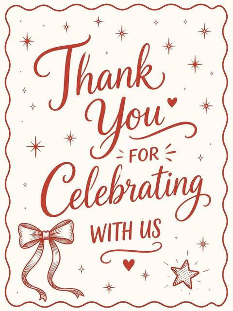 Thank-you flat in the Cream and Red Bow 10th Birthday Invitation design