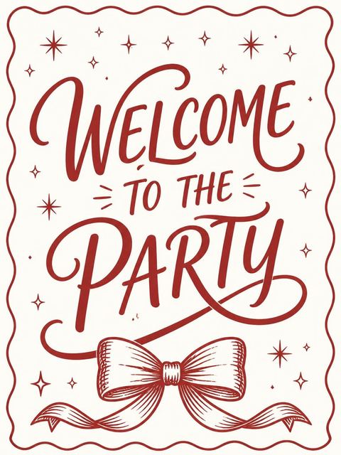 Welcome sign in the Cream and Red Bow 10th Birthday Invitation design