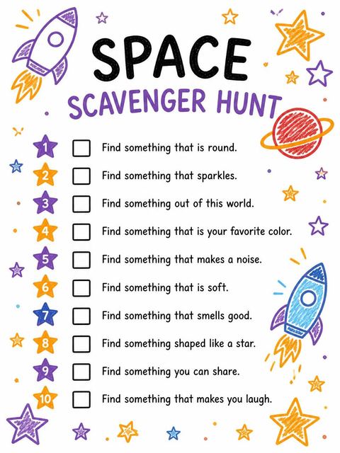 Scavenger hunt in the Crayon Space Rocket 4th Birthday design
