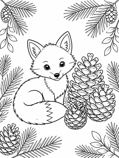 Coloring sheet in the Watercolor Fox Pinecone 1st Birthday design