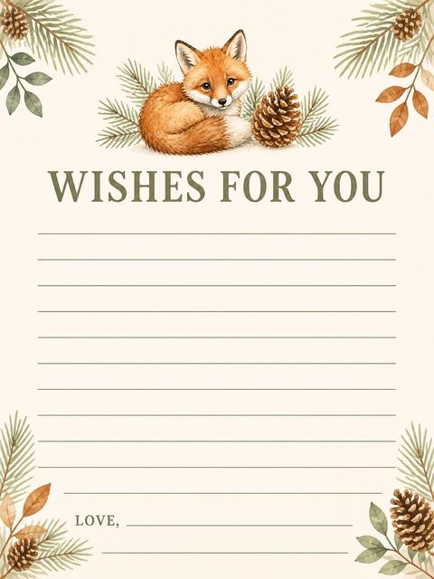 Wishes page in the Watercolor Fox Pinecone 1st Birthday design