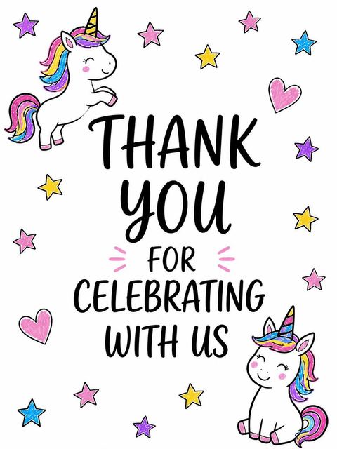 Thank-you flat in the Crayon Unicorn Star 1st Birthday design