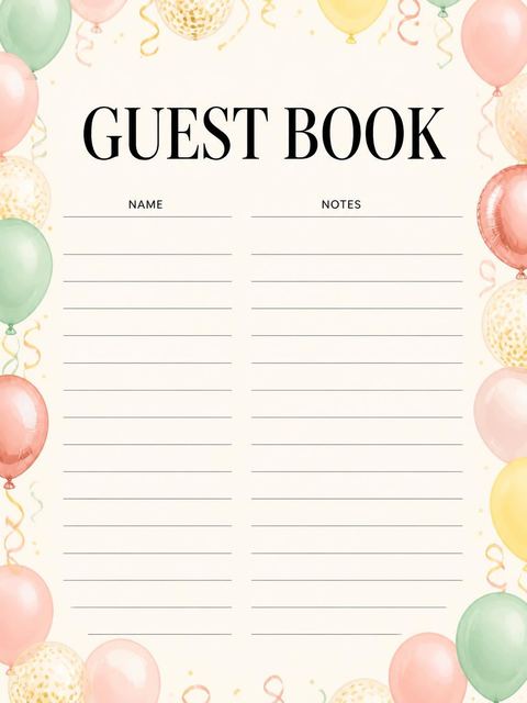 Guest sign-in sheet in the Rose Gold Balloon 40th Birthday design